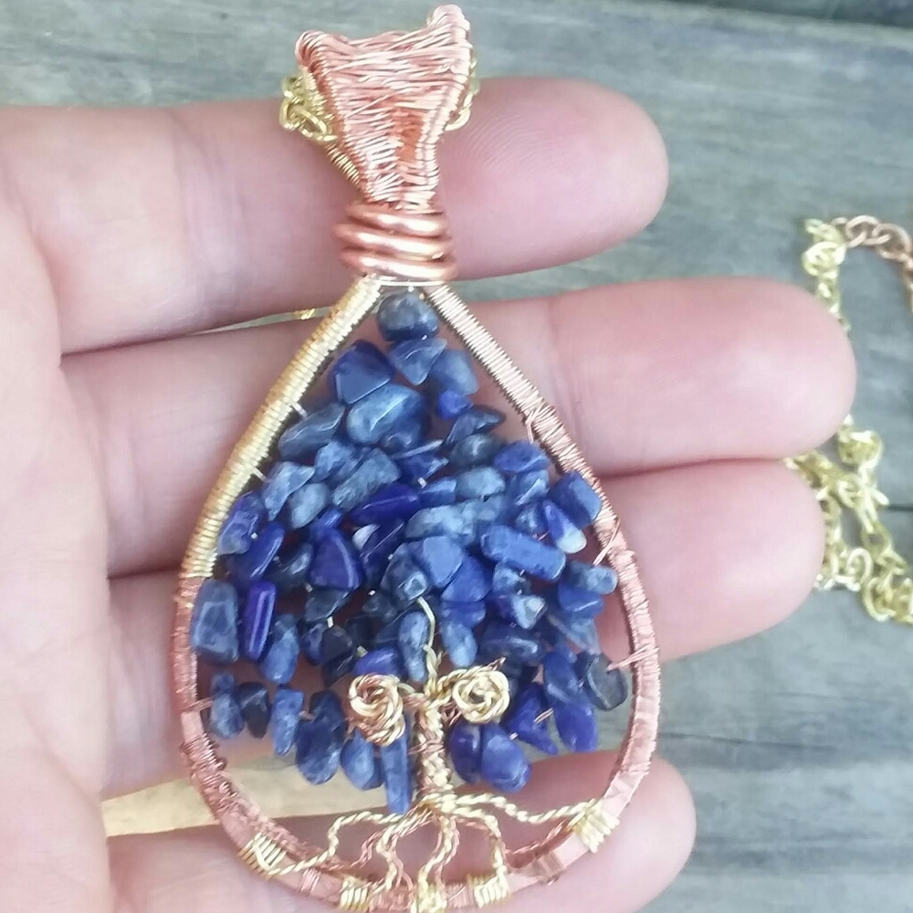 Lapis lazuli tree of life wire wrapped pendant